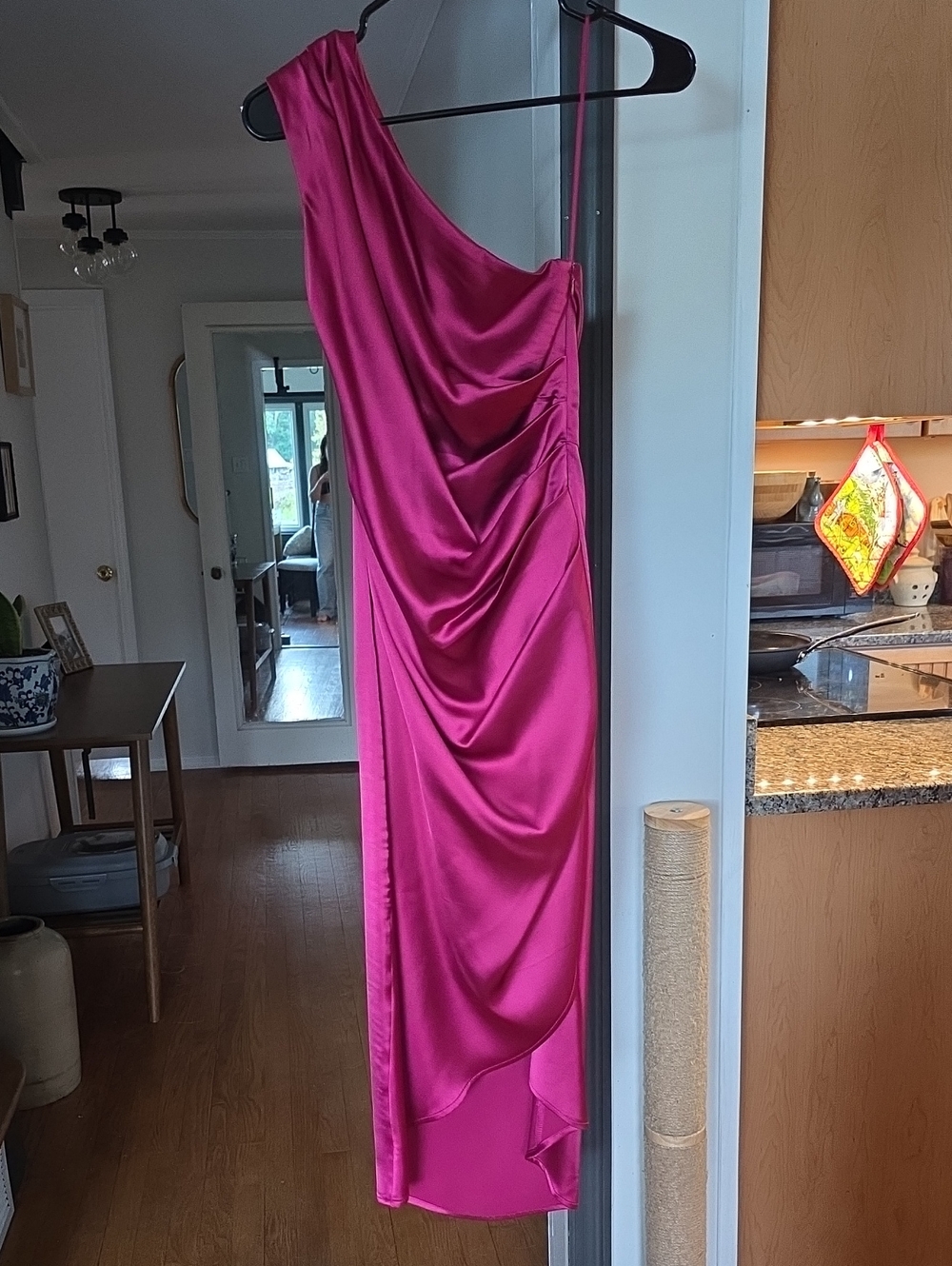 Rachel Zoe One-Shoulder Satin Dress in Fuchsia